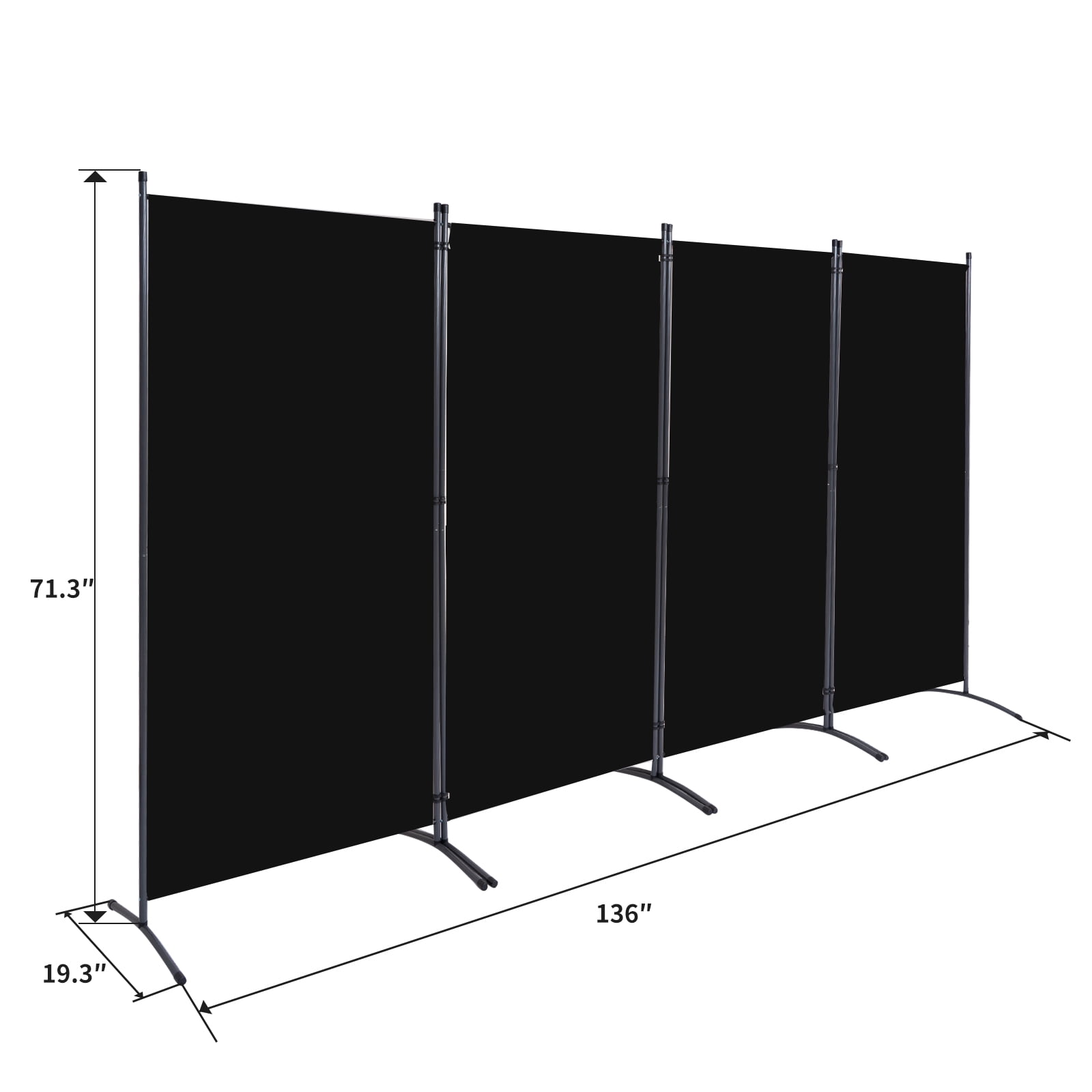 YASRKML Room Divider, 4 Panel Folding Privacy Screen for Office, Room Divider Screen Freestanding Partition Room Separators Fabric Panel 136"x71.3", Black