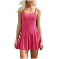 thumbnail image 2 of HOMBOM Hot Pink Women Dresses Sports Casual Slip Mini Running Skater Crew Neck Sports Solid Dresses Women, 2 of 9