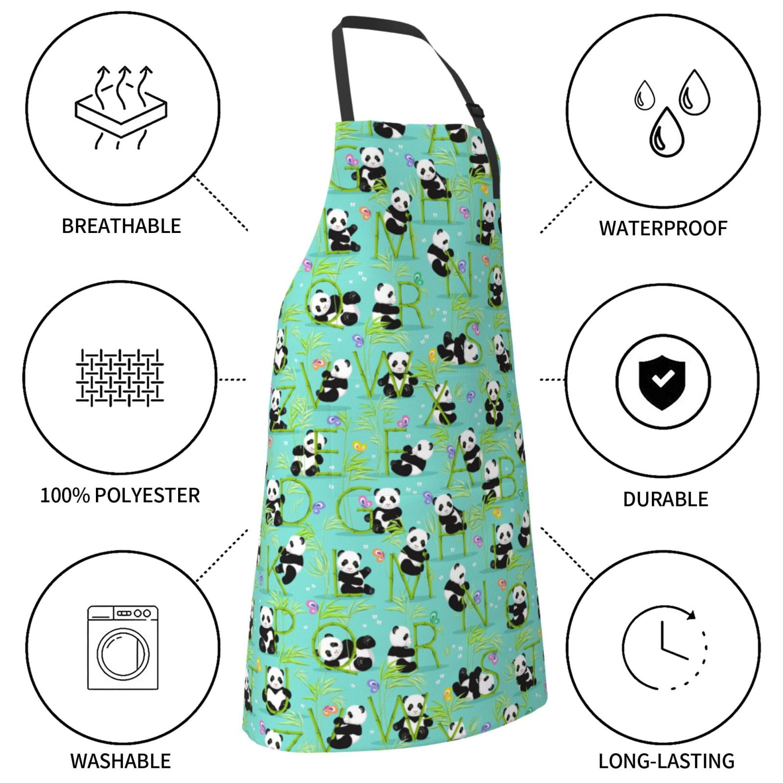Kdxio Alphabet And Panda Apron with Pockets Adjustable Kitchen Aprons for Men Women Waterproof Aprons for Cooking,Drawing,Crafting, Baking Household Cleaning