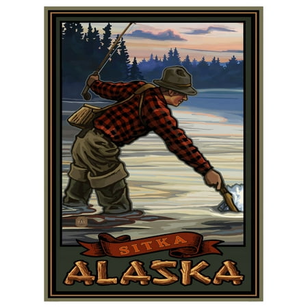 Fishing Sitka Alaska Evening Fly Fisherman Travel Art Print Poster by Paul A. Lanquist (9