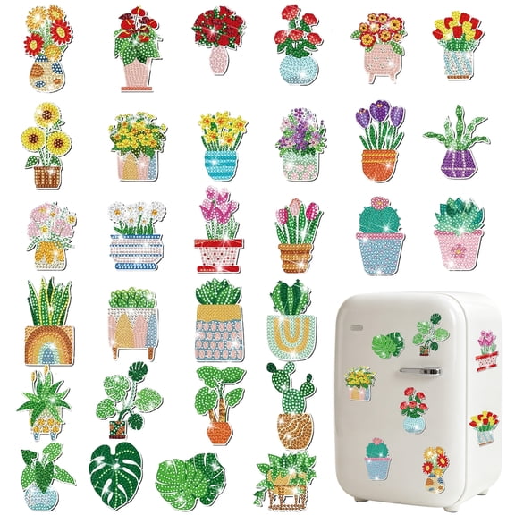 Jiaroutk Diamond Painting Magnets ,Refrigerator Magnets W/30 Flower Designs 5D Rhinestone Magnets DIY Kit for Refrigerator, Filing Cabinets