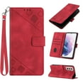 thumbnail image 1 of Feishell for Samsung Galaxy S21+ 6.7 inch Wallet Case with Wrist Strap,Flip Cover with Embossed Pattern PU Leather Kickstand Credit Card Slots Magnetic Clasp Folio Purse Phone Case,Red, 1 of 7