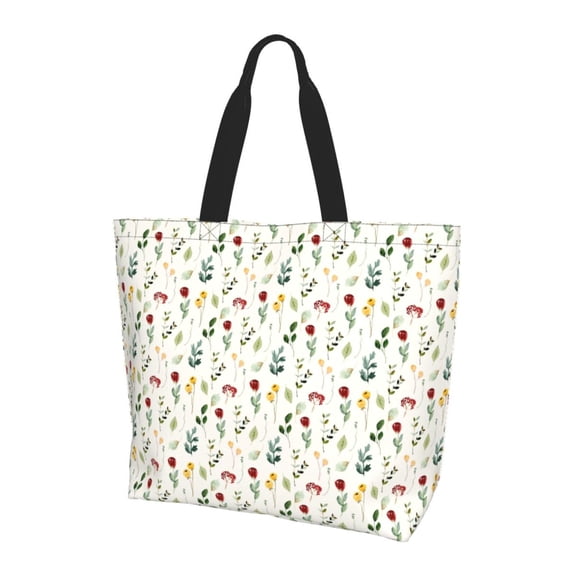 Bingfone Canvas Tote Bag for Women with Inner Pocket Aesthetic Cute Shopping Tote Bags Reusable Grocery Bags- Mini Wildflower Watercolor