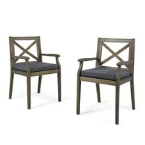 Christopher Knight Home Peter  Outdoor Acacia Wood Dining Chair Set of 2, Grey/Grey Cushion