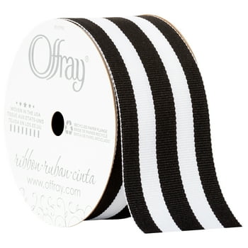 Offray Ribbon, Black and White Stripes 1 1/2 inch Grosgrain Polyester Ribbon, 9 feet
