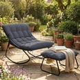 thumbnail image 4 of ELPOSUN Outdoor Papasan Rocking Chair, Cushioned Lounge Chair with Ottoman and Sturdy Metal Frame, Patio Egg Rocker for Balcony Backyard Porch Bedroom, Gray, 4 of 8