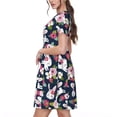 thumbnail image 2 of Naloa Rabbit And Rose Print Womens Summer A-Line Dress with Pockets,Short Sleeve Dresses,Flowy Beach Swing Dress for Vacation Travel, 2 of 6