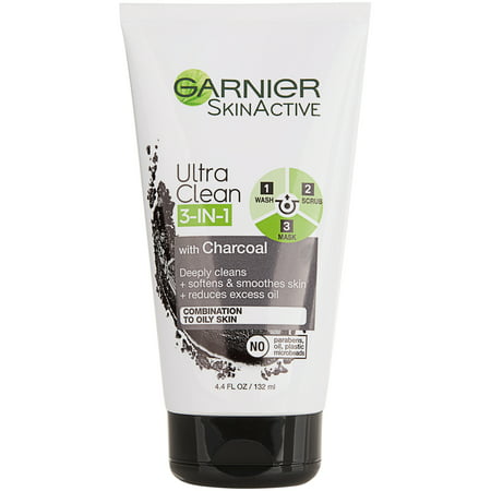 Garnier SkinActive Charcoal 3 in 1 Face Wash, Scrub and Mask, 4.4 fl.