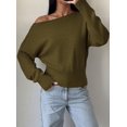 thumbnail image 3 of PRETTYGARDEN Womens Off The Shoulder Sweater Fall Fashion Soft Stretchy Knit Fabric, Batwing Long Sleeve Cinched Waist Cropped Sweaters, Date Night Outfit, Asymmetrical Going Out Tops, 3 of 8