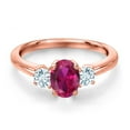 thumbnail image 3 of Gem Stone King 18K Rose Gold Plated Silver Red Created Ruby and Sky Blue Aquamarine Engagement Ring for Women | 1.19 Cttw | Oval 7X5MM | Gemstone July Birthstone | Size 8, 3 of 6