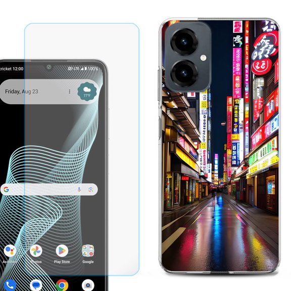Shockproof Phone Case for Cricket Icon 2026, with Screen Protector, by OneToughShield - Neon Street