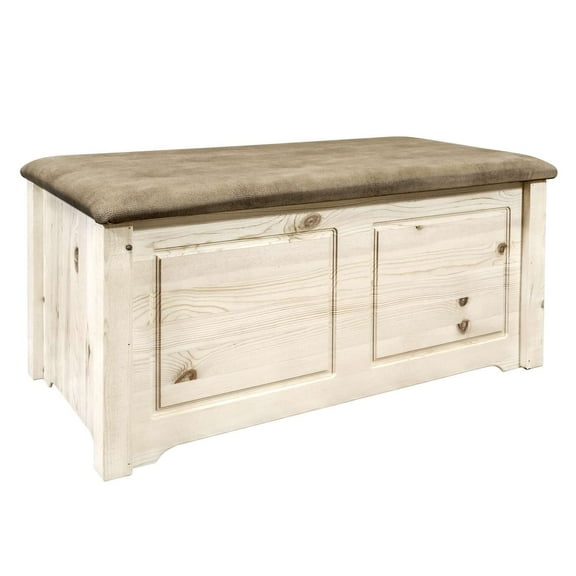 Homestead Collection Small Blanket Chest, Buckskin Upholstery, Clear Lacquer Finish