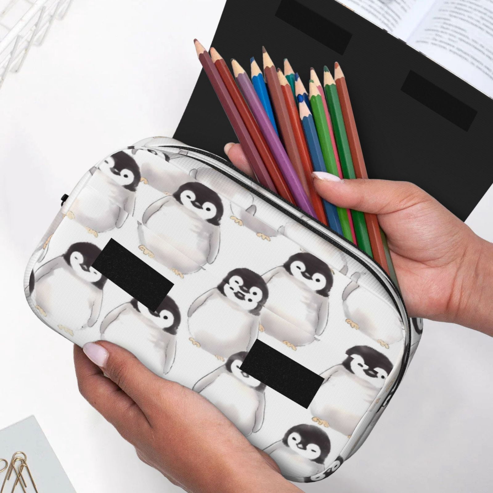 Large-Capacity Flip-Top Double-Layer Pencil Case, Multi-Functional Pocket Pen Case, Durable Stationery Organizer Little Penguin