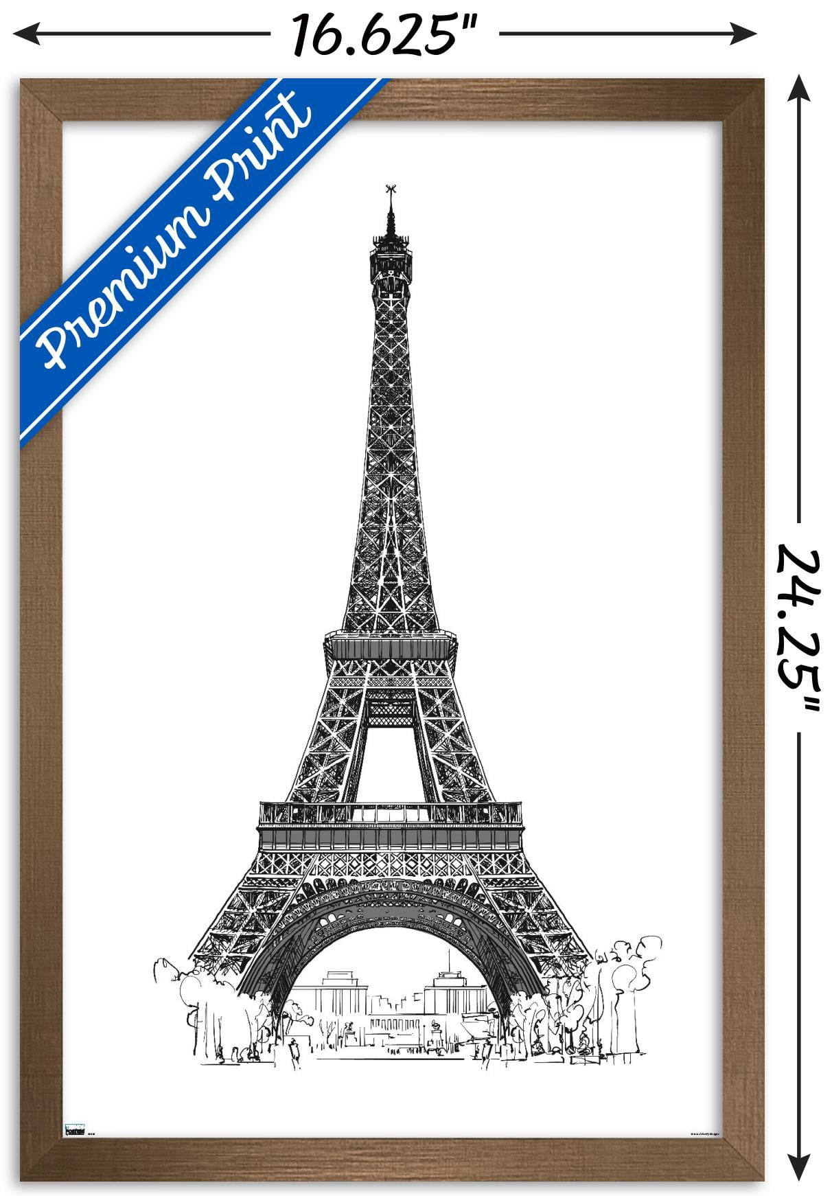 Line Art - Eiffel Tower Wall Poster, 14.725" x 22.375", Framed