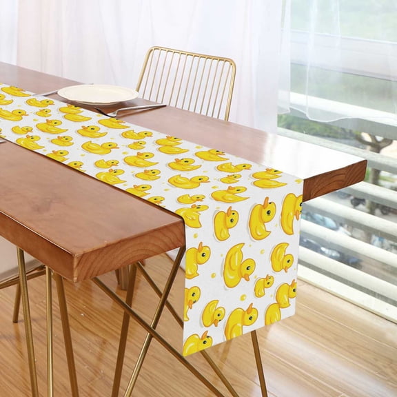 Yayeee Table Runner 70 inches Long for Home Kitchen Rectangle Dining Table Holiday Party Decoration, Yellow Rubber Ducks
