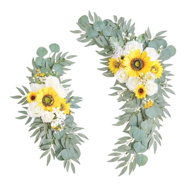 CJiaWei Wedding Bow Flower Set Roses Flower Decorative Garland With Roses Roses Leaves Flowers Garland With Ribbons