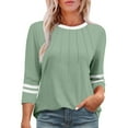 thumbnail image 2 of WCMZJ Women Dressy Casual Blouse 3/4 Sleeve Shirts Pleated Round Neck Business Work Tunic Tops Spring Summer Tees Green 2XL, 2 of 5
