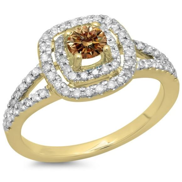 Dazzlingrock Collection 0.80 Carat (ctw) 14K Champagne & White Diamond Engagement Halo Bridal Ring 3/4 CT, Yellow Gold, Size 10
