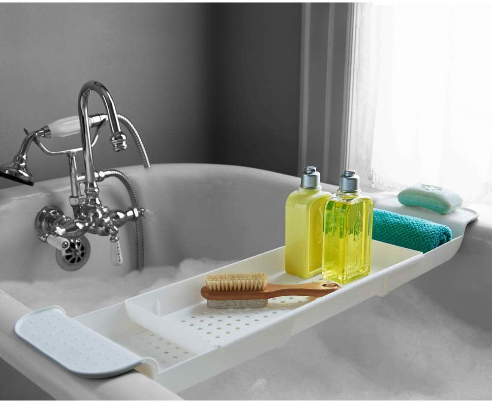 Details about   Wooden Bathtub Caddy Tray Strechable Non-slip Bottom with Two Movable Shelves 