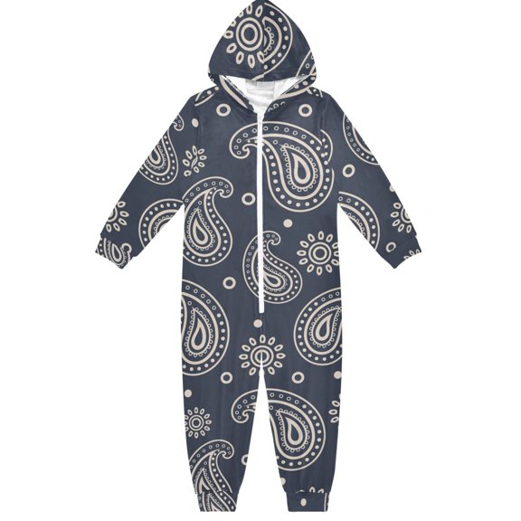 Paisley Circle Boys & Girls Hooded One-Piece Pajamas Warm Crystal velvet Hooded Long Sleeve Loungewear Jumpsuit Unisex