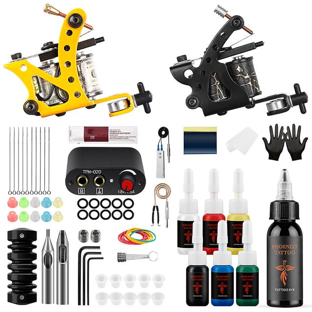 Kit de tatuaje, juego de máquinas de tatuaje, juego de pistola, fuente de alimentación, juego de diseño de cuerpo de aguja, tatuaje, maquillaje permanente, herramienta de bricolaje de tatuaje de Ru Feliz Sencillez