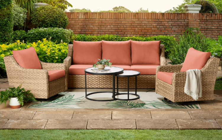Better Homes & Gardens River Oaks Outdoor 5-Piece Wicker Conversation Set with Patio Cover, Red
