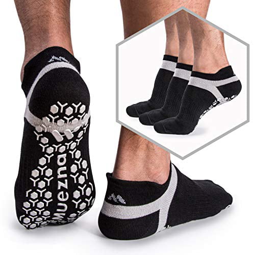 Muezna Men's Non-Slip Yoga Socks, Anti-Skid Pilates, Barre, Bikram Fitness  Hospital Slipper Socks with Grips (Black - 3 Pairs, Men's Shoe Size  13-16.5) - Walmart.com