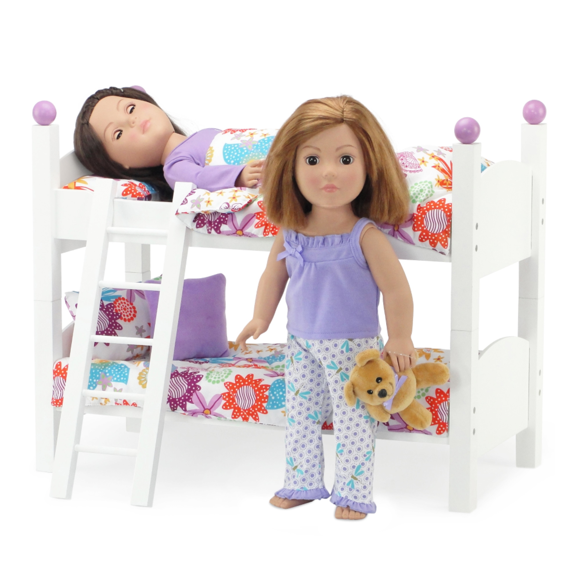 Emily Rose 18 Inch Doll Furniture | 18" Doll Bunk Bed - 2 Single Stackable Doll Beds | Doll Bunkbed Includes 2 Sets of Colorful Bedding & Ladder | Fits 18" American Girl Dolls - image 5 of 8