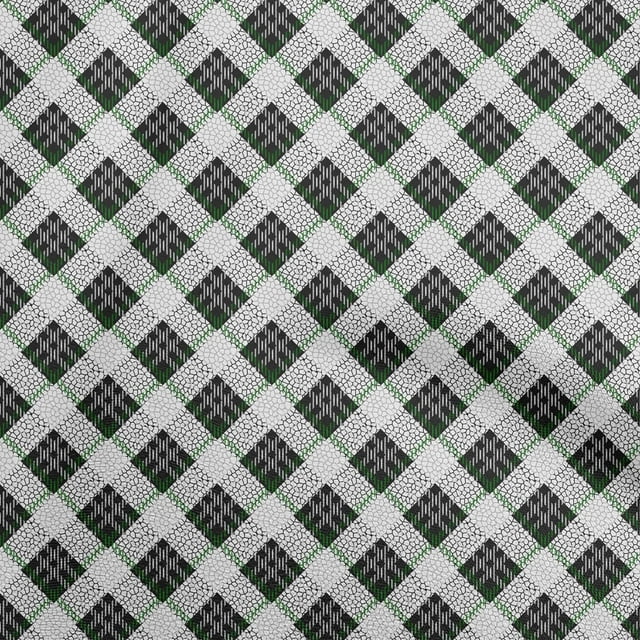 oneOone Cotton Flex Green Fabric Check with Texture Sewing Material Print Fabric by The Yard 40 Inch Wide