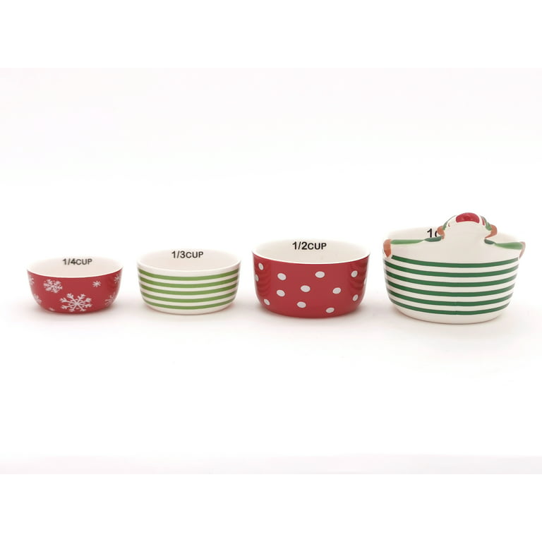 Holiday Time Red and Green Elf Measuring Cups, Stoneware Ceramic 