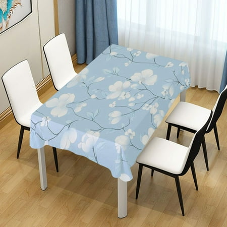 

60x90 Inch Tablecloth Polyester Square Tablecloth for Home Kitchen Dinner Decor Delicate White Flowers