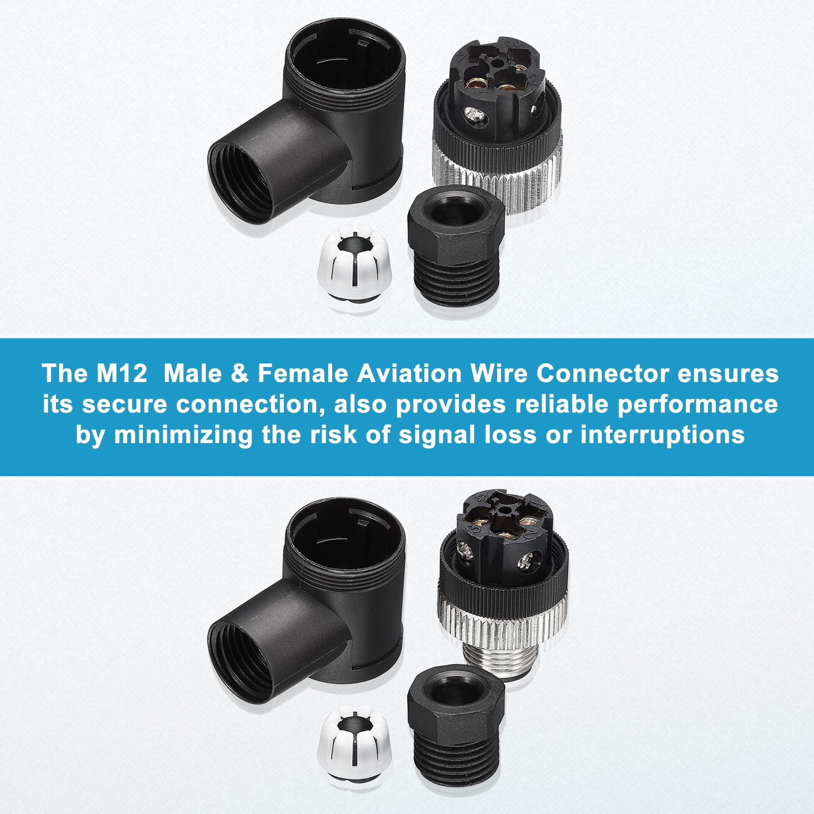 Elecbee M12 4 Broches Femelle Connecteur, M12 4 Pin Aviation Industrie Connecteur Droit IP67 D Code Capteur Femelle Installable Sur Le Terrain M12 4 Core Connecteur Mu00e9tallique U00e0 Vis Blindu00e9