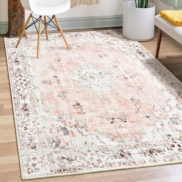 Alfombra MUJOO Boho Pink de 90 x 150 cm, lavable a máquina