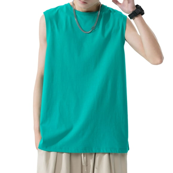 Men Tank Tops Sleeveless T-Shirts O Neck Cotton Vests Plus Size Tees