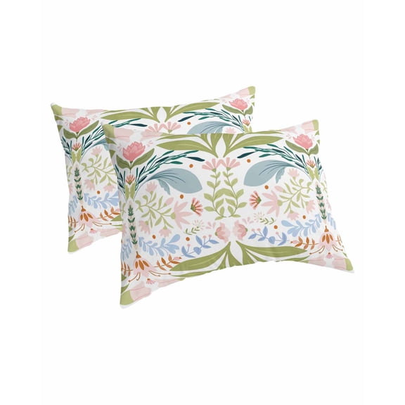 Boho Green Flower Pillow Covers Queen Size 2 Pack, Botanical Watercolor Leaf Floral Soft Bed Throw Pillowcases Breathable Cooling Long Lumbar Body Pillow Sham Cover for Bed Sofa 20''x30''