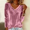 thumbnail image 2 of Lenpel Velvet Tops for Women Plus Size Long Sleeve Cowl Neck Loose Trendy Velour Shirts Dressy Casual Blouses(Pink,X-Large), 2 of 7