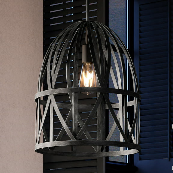 Luxury Farmhouse Pendant, 17.25H x 14W, with Bohemian Style, Black Oak, UHP4122 by Urban Ambiance