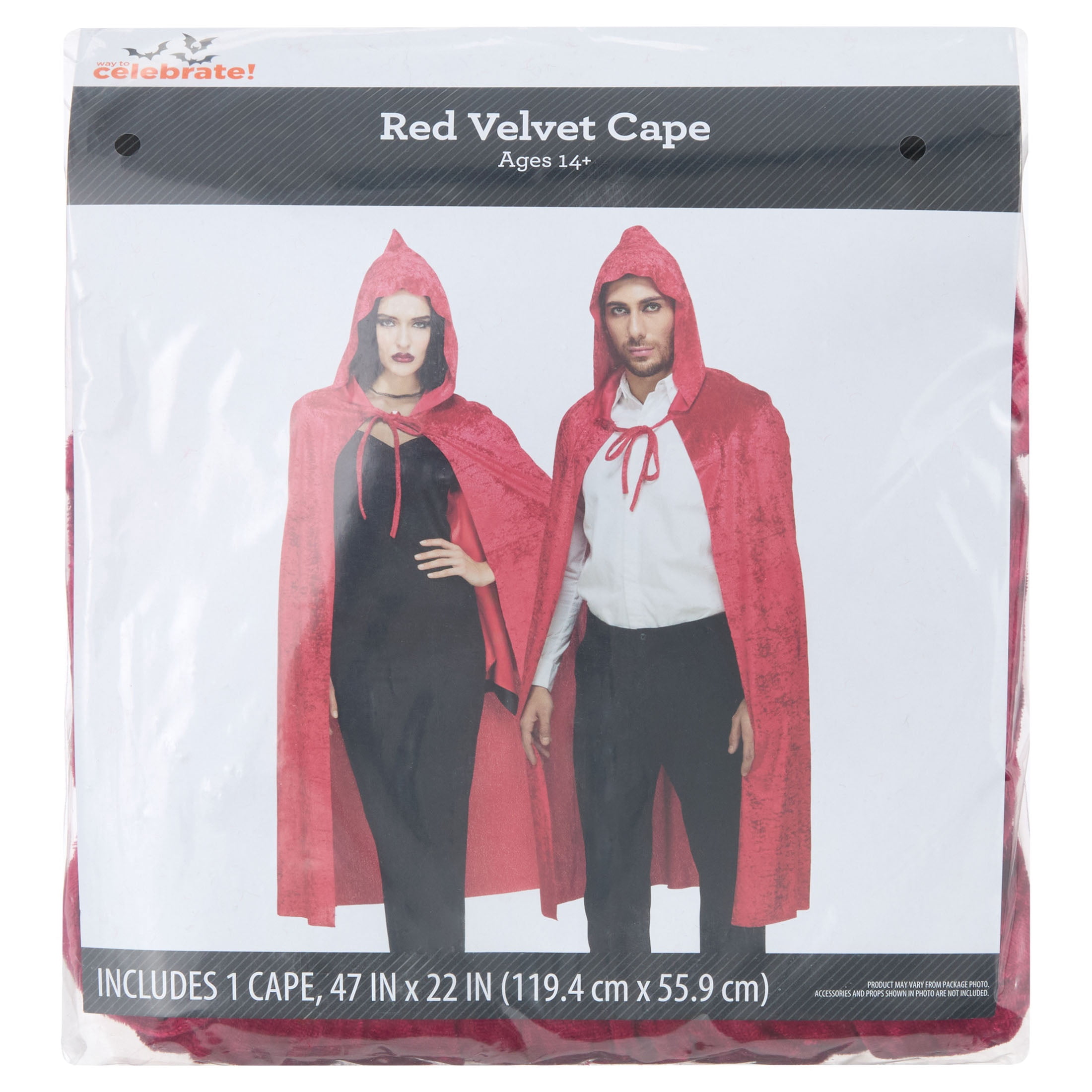 Velvet Cape Costume Accessory for Adults, Red, One Size, Halloween by Way To Celebrate