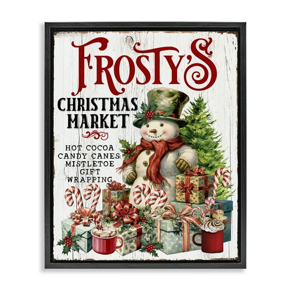 Stupell Industries Frosty's Christmas Market Holiday Painting Black Floater Framed Canvas Art Prints Wall Art, 17 x 21