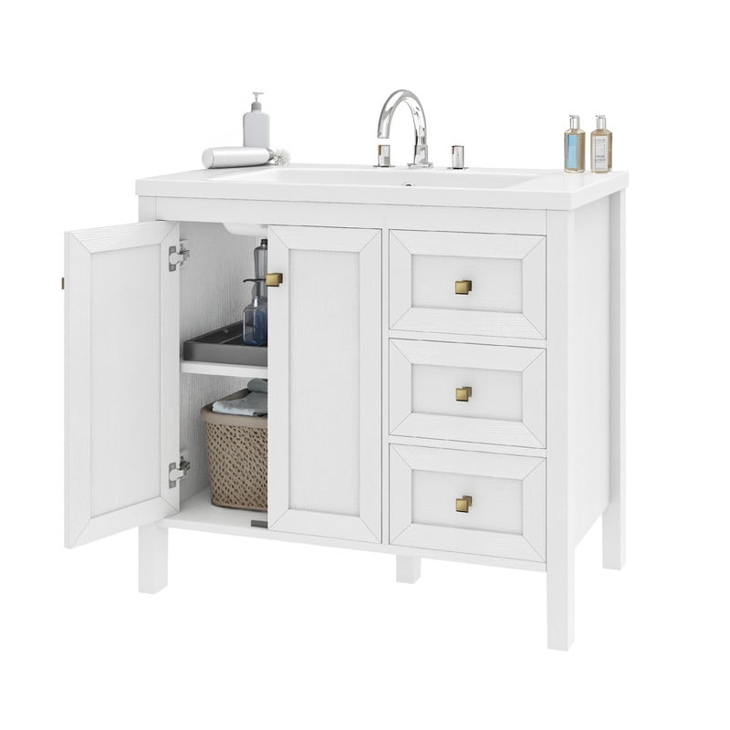 Uforic 36'' Modern Bathroom Vanity with Sink Combo, Freestanding Bathroom Storage Cabinet with Drawers & Doors, White