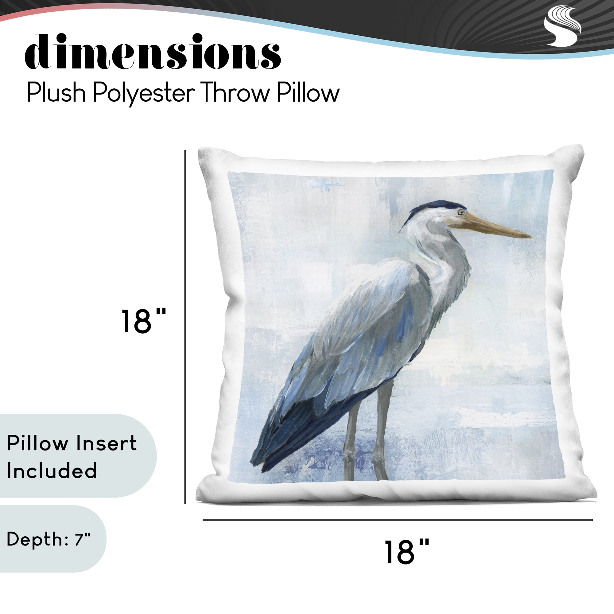 Stupell Industries Serene Blue Heron In Aqua Decorative Printed Throw Pillow, design by Nan, 18 x 7 x 18