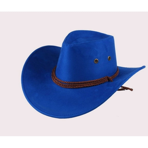 Firefly Hope Unisex Roll - Up Wide - Brim Faux Felt Cowboy & Cowgirl Hat with Strap for Men and Women，Royal Blue