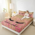 thumbnail image 4 of Homewish Girls Beauty Eyelashes Twin Sheet Sets, Glitter Waterdrop Twin Fitted Sheet, Gold Fashion Leopard Print Flat Sheet, Breathable Home Decor, 3-Piece, 4 of 7