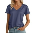 thumbnail image 2 of Womens T Shirts Summer Tops 2025 Solid Color V-Neck Short Sleeve Drop Shoulder Casual Tees Tshirts Shirts for Women, 2 of 7