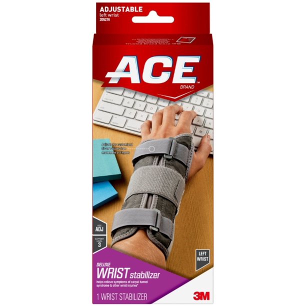 Ace Deluxe Left Wrist Stabilizer Adjustable Brace,Gray 1 ea (Pack of 2