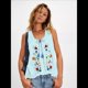 thumbnail image 5 of Blusas Bordadas con Flores para Mujer, Cuello en U, Flecos y Lazo Frontal, Camisetas Sin Mangas Holgadas Estilo Bohemio . Azul L, 5 of 7