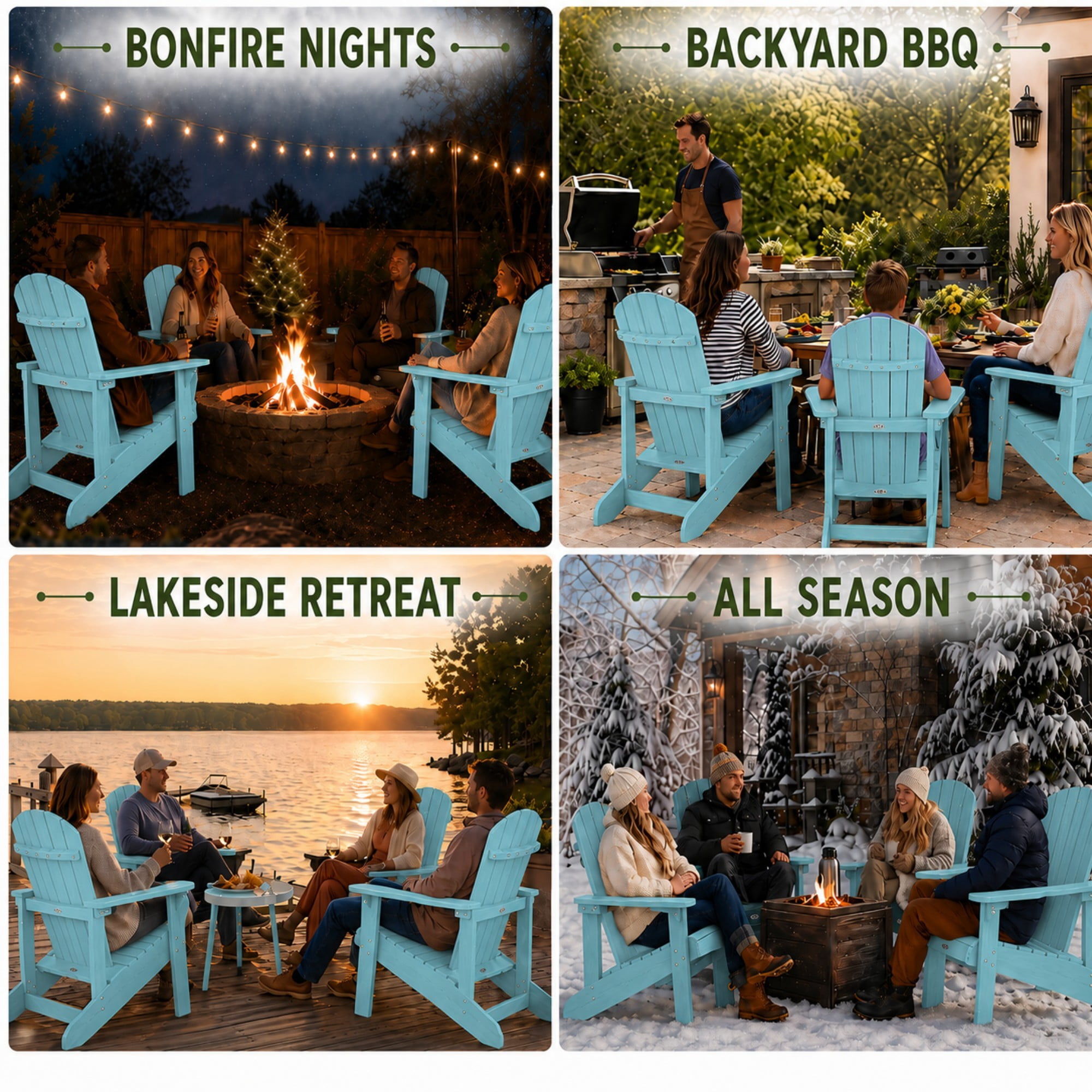 Y&M Adirondack Chair, HDPE Weather Resistant Outdoor Chair with Cup Holder, Light Blue