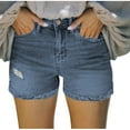 thumbnail image 2 of Tqcoqu Women's Mid Rise Ripped Stretchy Jean Shorts Frayed Casual Denim Shorts,Blue,Women's S-XXL, 2 of 7