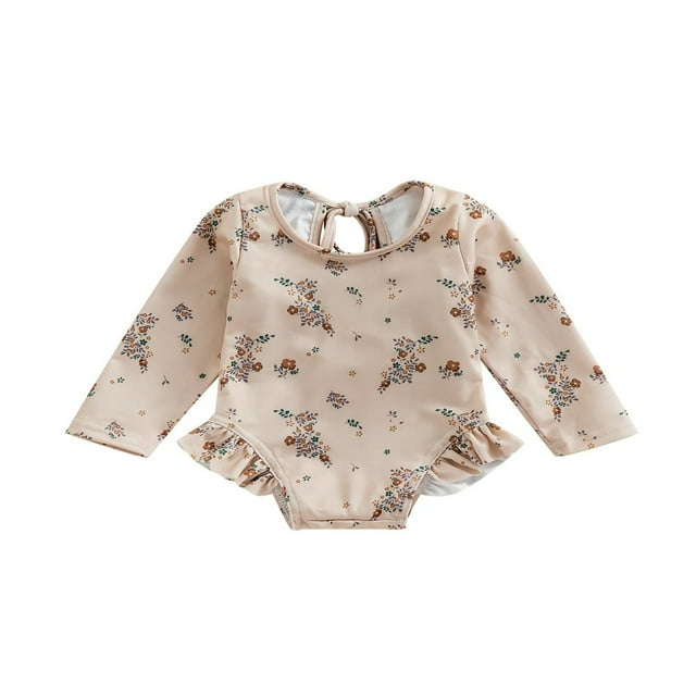 QJUHUNG Kid Baby Girls One Piece Swimsuit Long Sleeve Zipper Swimwear Ruffle Rashguard Bathing Suits Beachwear