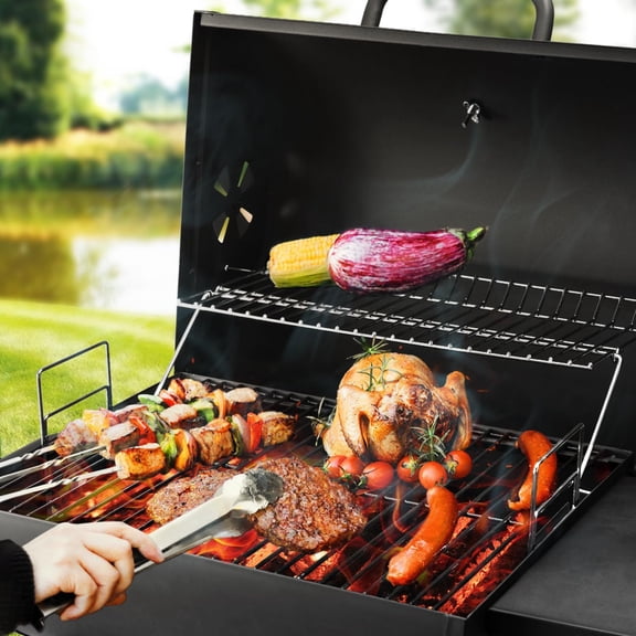 Charcoal Grill Outdoor BBQ Grill, Barrel Charcoal Grills with Side Table, with Nearly 500 Sq.In. Cooking Grid Area, Outdoor Backyard Camping Picnics,  and Parties, Black